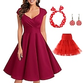 cheap Outfits-Retro Vintage 1950s Rockabilly A-Line Dress Flare Dress Christmas Party Dress Polka Dot Women&#039;s Party / Evening Masquerade Bachelorette Party Adults&#039; Dress Earrings Headwear Spring &amp; Summer