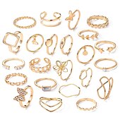 economico Anelli-23pcs set di anelli matrimonio classico argento oro lega cuore stella farfalla personalizzato anello boho alla moda