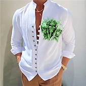 billiga Blommönster-Herr Mörk Skjorta Aloha skjorta Långärmad Mode Designer Ledigt Semester Dagligen Utekväll Höst Vår &amp; sommar Hög krage Mönster Svart Gul Svart / Röd Armégrön Rubinrött