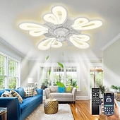 preiswerte Deckenventilator-Leuchten-LED-Deckenventilatoren dimmbar mit Fernbedienung Contral Blumendesign 20 &quot;/ 39&quot; 5/9-Köpfe Unterputz-Deckenleuchte Acryl-Lampenschirm-Kronleuchter Schlafzimmer Wohnzimmer