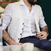 voordelige Gilets-Voor heren Vest Alledaagse kleding Vakantie Uitgaan Modieus Basic Lente &amp; Herfst nappi Katoen Polyester Comfortabel Effen Enkele rij knopen V-hals Normale pasvorm Wit Zwart Donkerblauw Hesje