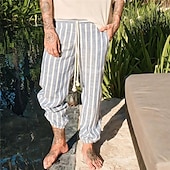 cheap Casual Pants-Men&#039;s Trousers Summer Pants Beach Pants Pocket Drawstring Elastic Waist Stripe Comfort Breathable Casual Daily Holiday Fashion Classic Style Navy Blue Blue