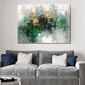 preiswerte Abstrakte Gemälde-Handgefertigtes Ölgemälde auf Leinwand, Wandkunst, Dekoration, handbemalt, modernes, grünes, goldenes, abstraktes Gemälde für die Inneneinrichtung, gerolltes, rahmenloses, ungedehntes Gemälde