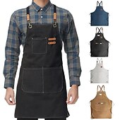 cheap Aprons-Chef Apron For Women and Men, Kitchen Cooking Apron, Personalised Gardening Apron with Pocket Work Aprons Cross Back Heavy Duty Adjustable
