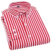 billige ikke-jernskjorter for menn-Herre Dresskjorter Rutete / stripete / Chevron Bryllup Kontor og karriere Svart Mørk Marineblå Blå Langermet Aftæpning Alle årstider Klær