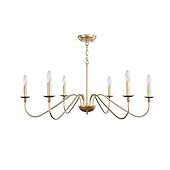 cheap Chandeliers-Gold Chandelier 6-Light Modern Brass Farmhouse Chandelier Wrought Iron Classic Candle Ceiling Pendant Light Fixture for Dining Room Living Room Kitchen Island Entry Stairwell, Dia 35&quot; 110-240V