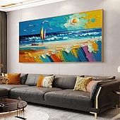 preiswerte Landschaftsgemälde-Handgefertigtes, handgemaltes Ölgemälde, Original-Sonnenschein-Ozean-Ölgemälde auf Leinwand, extra großes Wandkunst, abstraktes weißes Wellengemälde, Boho-Wanddekoration, gerollte Leinwand, kein