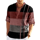 cheap Geometric Pattern-Men&#039;s Striped Geometric Pattern Geometry Shirt Button Up Shirt Long Sleeve Fashion Streetwear Designer Casual Going out Summer Spring Fall Stand Collar Print Blue-Green Yellow Black / Purple Red