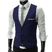 preiswerte Men&#039;s Vest-Herren Anzugweste Weste Formal Hochzeit Arbeit Karriere/ Zeremonie / Hochzeit Modisch 1920s Ganzjährig Polyester Einfarbig V Ausschnitt Schlank Wein Schwarz Weiß Marinenblau Weste