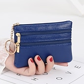 abordables tarjeteros y estuches-1 Uds. Monedero de cuero para hombre y mujer, tarjetero, cartera de mano, mini bolso de cambio con cremallera doble
