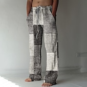 preiswerte Bedruckte Freizeithosen für Herren-Herren Hose Hosen Sommerhosen Strandhose Kordelzug Elastische Taille 3D-Druck Farbblock Geometrische Muster Grafik-Drucke Komfort Casual Täglich Festtage Strassenmode Hawaiianisch Blau Braun