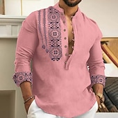 economico Modello etnico-Per uomo Etnico Camicia Camicia con bottoni Manica lunga Di tendenza Streetwear Originale Esterno Strada Giornaliero Estate Primavera Autunno Colletto alla coreana Stampa Bianco Rosa Blu Verde Grigio