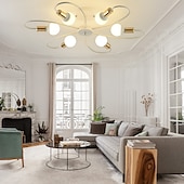 preiswerte Dimmbare Deckenleuchten-LED-Deckenleuchte, 6/8-flammig, dimmbar mit Fernbedienung, Unterputz-Deckenleuchte, Acryl-Lampenschirm, Kronleuchter, Schlafzimmer, Wohnzimmer, Blumenform, Schwarz/Weiß, 110–240 V