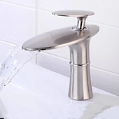 abordables Classiques-cascade salle de bain évier mitigeur rond, robinets de lavabo monocommande salle de bain avec tuyau d&#039;eau chaude et froide monobloc vasque eau laiton robinet monté sur pont