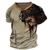 tanie Koszulki z wiarą-Męskie Graficzny Wiara Podkoszulek Chrześcijańskie koszulki Krótki rękaw Podkoszulek Druk 3D Półgolf Koszula Zabytkowe Moda Designerskie Na zewnątrz Codzienny Sport Niebieski Zielony Khaki Wiosna i