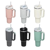 economico Bicchieri-bicchiere estivo con manico da 40 once e coperchio di paglia, bottiglia d&#039;acqua in acciaio inossidabile 304, bicchieri da viaggio isolati con tazza ghiacciata per tè e caffè regalo, tazza per auto di grande capacità con cannuccia