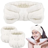 baratos Acessórios de penteados-Conjunto de 3 peças de faixa para lavar o rosto e pulseira, faixa de spa macia para maquiagem, cuidados com a pele, toalhas de pulso, pulseiras para lavar o rosto