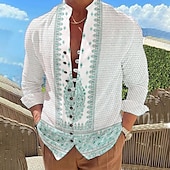 baratos Padrão étnico-Homens Floral Estampado Cashemere Vintage Camisa Social camisa de botão Manga Longa Moda Designer Casual Férias Diário Para Noite Outono Primavera Verão Colarinho Chinês Imprimir Rosa Claro Azul Céu