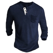 preiswerte Lässiges Henley-T-Shirt-Herren Henley Shirt Tee langarmshirt Glatt Henley Casual Festtage Langarm Button-Down Bekleidung Baumwollmischung Modisch Designer Komfortabel Essential