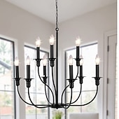 cheap Chandeliers-Chandelier 6-Light Modern Farmhouse Chandelier Wrought Iron Classic Candle Ceiling Pendant Light Fixture for Dining Room Living Room Kitchen Island Entry Stairwell, Dia 26&quot; 110-240V