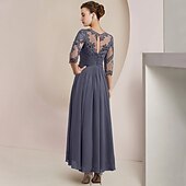 levne S bundou-Dvoudílné A-line šaty matky nevěsty formální svatební host elegantní lodičkový krk čajová délka šifon krajka 3/4 délky rukávu s aplikacemi řasením zahrnutým s volným vlastním rozměrem