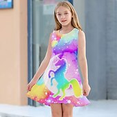 preiswerte 3D Einhorn Kleid-kinderkleidung Mädchen Kleid Graphic Einhorn Farbverlauf Ärmellos Outdoor Casual Modisch Kuschelig Täglich Polyester Übers Knie Casual kleid A Linie Kleid Tank-Top Kleid Sommer Frühling 3-12 Jahre