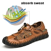 economico sandali da esterno-Sandali da uomo traspiranti in similpelle per esterni – scarpe sportive da pescatore con punta chiusa e lacci elastici regolabili per escursionismo, passeggiate e abbigliamento casual estivo
