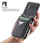 baratos Capa Samsung-Capa de Telefone Para Samsung Galaxy Z Flip 6 Z Flip 5 Z Flip 4 Z Flip 3 Capa de Carteira Portátil Com Zíper Slot para Cartão Colorido Sólido PC Couro PU