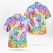 olcso Ocean Print-Férfi Trópusi virágok Totem Teknősök Ing Hawaii ing Aloha ing Rövid ujjú Ing Kubai nyakörv Sportok Divat Utcai sikk Szabadtéri Hétköznapi Hawaii Sötétkék Medence Bíbor S M L