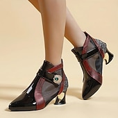 preiswerte Stiefeletten-Schwarze und rote Stiefeletten für Damen mit Mesh-Einsätzen und verziertem Absatz – elegantes modisches Schuhwerk für besondere Anlässe