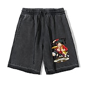 baratos Gráfico de personagem de desenho animado e filme-One Piece Monkey D. Luffy Roronoa Zoro Calção Shorts de praia Fundos de lavagem ácida Anime Arte Gráfica Estilo de rua Para Casal Homens Mulheres Adulto Hot Stamping Casual / Diário