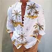 billiga Tropiska växter-Herr Kokosnötsträd Tropiska växter Skjorta Hawaii skjorta Aloha skjorta Långärmad Skjorta Hög krage Mode Designer Ledigt Utomhus Semester Gata Gul Blå Orange S M L