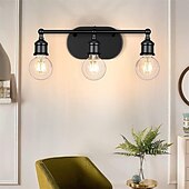 abordables Apliques de pared-juego de iluminación de tocador negro moderno: apliques de pared de baño de 3 luces para espejo, cocina, dormitorio y sala de estar