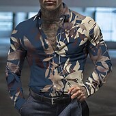 preiswerte Pflanzen Muster-Herren Blumen Hemd Knopfhemd Langarm Modisch Designer Brautkleider schlicht Outdoor Casual Festtage Sommer Frühling Umlegekragen Bedruckt Button-Down Weiß Blau Braun Khaki