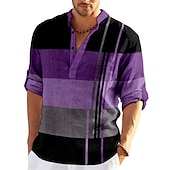 cheap Geometric Pattern-Men&#039;s Striped Geometric Pattern Geometry Shirt Button Up Shirt Long Sleeve Fashion Streetwear Designer Casual Going out Summer Spring Fall Stand Collar Print Blue-Green Yellow Black / Purple Red