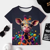 baratos Animais 3D da Menina-Para Meninas 3D Gráfico Desenho Animado Girafa Camisa Camiseta Manga Curta Impressão 3D Verão Primavera Ativo Moda Estilo bonito Infantil 3-12 anos Ao ar livre Casual Diário Normal