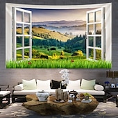 Window Scenery Hanging Tapestry Wall Art Large Tapestry Mural Decor Photograph Backdrop Blanket Curtain Home Bedroom Living Room Decoration 18