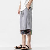 cheap Home-Men&#039;s Linen Shorts Capri Pants Patchwork Drawstring Elastic Waist Plain Comfort Breathable Outdoor Daily Going out Linen / Cotton Blend Fashion Casual Black Dark Blue