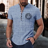 voordelige Etnisch patroon-Voor heren Zon Overhemd Overhemd met knopen Korte mouw Vintage Modieus Streetwear Buiten Casual Dagelijks Lente zomer Opstaand Afdrukken blauw Paars Groen Khaki Grijs