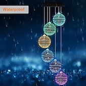 cheap Solar String Lights-Solar Wind Chime Light Mosaic Ball Night Light 7-Color Changing Independence Day Flag for Outdoor Patio Garden Window Curtain Tree Decoration