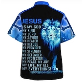 economico Stampa animal-Per uomo Leone Alfabetico Gesù Camicia Camicia con bottoni Manica corta Di tendenza Streetwear Originale Giornaliero Per uscire Fine settimana Estate Primavera Collo ripiegabile Stampa Blu Reale Blu
