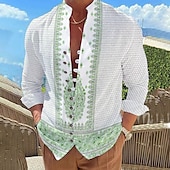 baratos Padrão étnico-Homens Floral Estampado Cashemere Vintage Camisa Social camisa de botão Manga Longa Moda Designer Casual Férias Diário Para Noite Outono Primavera Verão Colarinho Chinês Imprimir Rosa Claro Azul Céu