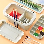 baratos materiais de pintura, desenho e arte-1 conjunto multifuncional 3 em 1 balde de caneta de lavagem com suporte de caneta e tampa de paleta de pintura pincel de bacia ferramenta de lavagem de banheira para pintura de arte guache aquarela