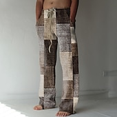 preiswerte Bedruckte Freizeithosen für Herren-Herren Hose Hosen Sommerhosen Strandhose Kordelzug Elastische Taille 3D-Druck Farbblock Geometrische Muster Grafik-Drucke Komfort Casual Täglich Festtage Strassenmode Hawaiianisch Blau Braun