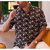 preiswerte Vögel &amp; Tiere-Herren Tier Leopard Hemd Hawaiihemd Sommerhemd Aloha-Shirt Kurze Ärmel Hemd Umlegekragen Tropisch Modisch Hawaiianisch Outdoor Strasse Hawaiianisch Schwarz Braun Grün S M L