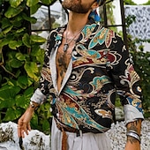 preiswerte Ethnisches Muster-Herren Blumen Hemd Boho-Shirt Langarm Tropisch Sport Strassenmode Outdoor Casual Täglich Herbst Winter Umlegekragen Bedruckt Button-Down Schwarz Rosa Marineblau Blau Purpur