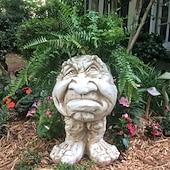 billige hageskulpturer og statuer-ansikts planter, muggle hode planter ansikt blomsterpotte harpiks hageskulptur for innendørs utendørs planter, unik hagepotte terrassedekor