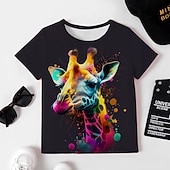 baratos Animais 3D da Menina-Para Meninas 3D Gráfico Desenho Animado Girafa Camisa Camiseta Manga Curta Impressão 3D Verão Primavera Ativo Moda Estilo bonito Infantil 3-12 anos Ao ar livre Casual Diário Normal