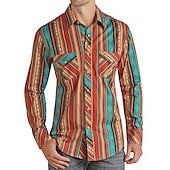 voordelige westernhemden voor heren-Voor heren Grafische prints Wijnoogst Geometrie Overhemd Westers overhemd Cowboyshirt Lange mouw Modieus Streetwear Ontwerper Buiten Dagelijks Herfst winter Strijkijzer Afdrukken Button-omlaag Rood