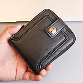 お買い得  カードホルダーとケース-クレジットカードホルダー財布 メンズPUレザーソリッドカラー ビジネス財布 カードホルダー ジッパー＆ボタン付き バレンタインデーギフト